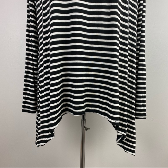 Black White Stripe Top Tunic High Low - Picture 7 of 10